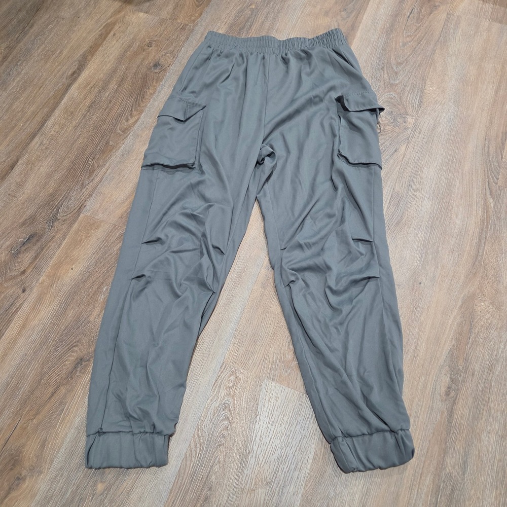 Womens Gray Cargo Jogger Pants Elastic Waist Pleated Knee Streetwear XL